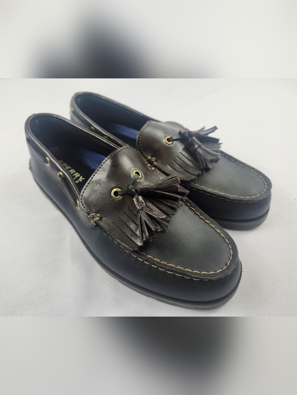 Sperry Topsiders Mens 8.5 M Black & Brown Leather Tassel Boat Shoes NEW